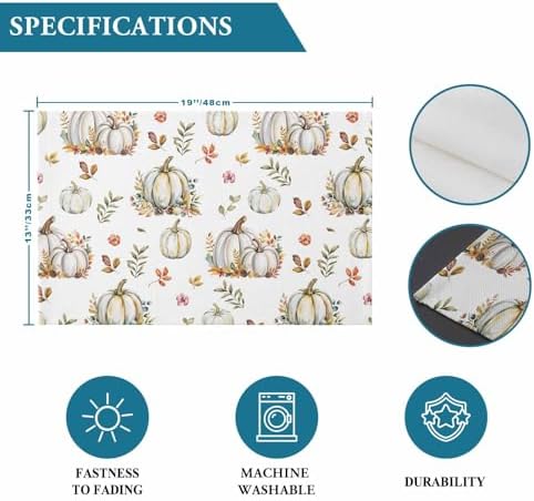 Fall Floral Leaves Placemats Set of 6, Thanksgiving Pumpkins Heat Resistant Washable Table Place Mats Boho Cotton Table Linens Party Holiday Decorations for Home Kitchen Dining Table Outdoor Indoor,