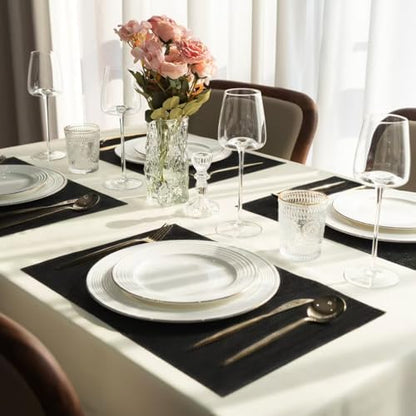 Placemats Set of 8 Vinyl/Plastic Woven Place Mats for Kitchen Table Indoor/Outdoor Washable Placemat Wipeable Dining Table Mats (Full Black,8)
