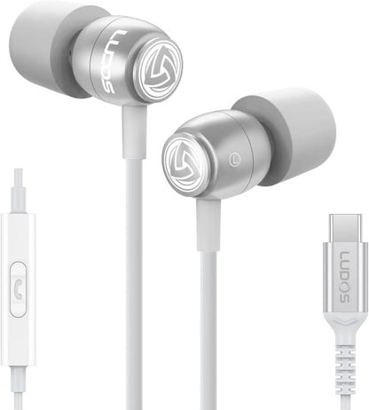 LUDOS Clamor USB C Headphones for iPhone 17 16 15 Pro Max Plus Air iPad Pro, 5 Years Warranty, USB-C Earbuds for Samsung Galaxy S24 S23 Ultra S22 S21 FE S20 A55 A54 A53, USB Type C Earphones - White