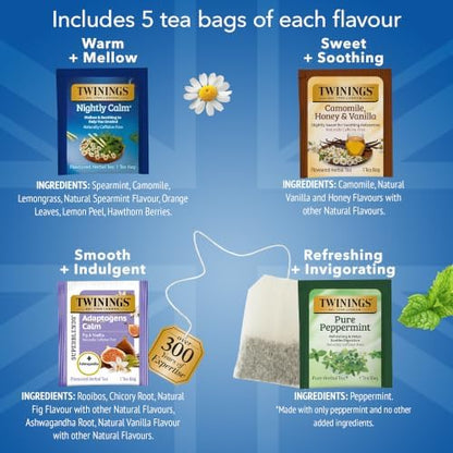 Twinings Calm & Cozy Bedtime Herbal Tea Variety, 20 Count, Pack of 1
