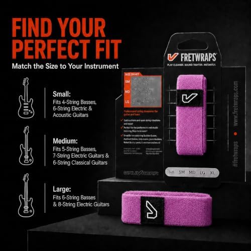 Gruv Gear Fret Wrap & Guitar Mute, Fretwrap for Acoustic, Electric & Bass | String Dampener Recording, Tapping & Practice Accessory (1 Pack, Small Purple, Fits 4 String Bass, 6 String Guitar)