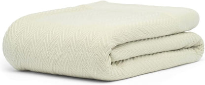 100% Cotton Herringbone Weave Blankets, 90" X 90" Queen, Throw Blanket for Bed, All Season Cotton Blanket, Cozy Blanket,Throws & Bed Blanket, Throw Blanket for Couch, Modern Home Decor -Sage