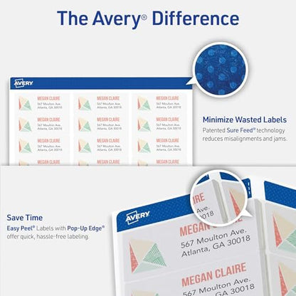 Avery Printable Address Labels, Sure Feed Technology, 1" x 2-5/8", Matte Clear, Compatible with Laser Printers, 1,500 Blank Labels, Great for Mailing, Branding, and More (5660), (Pack of 5)