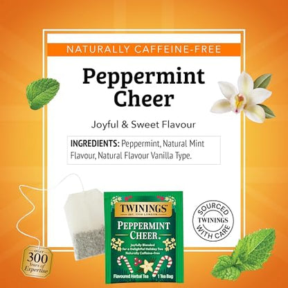 Twinings Peppermint Cheer Holiday Herbal Tea Bags, 20 CT Box (6 Pack)