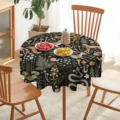 Retro Forest Curtains, Fairy Tale Woodland Wild Animals Moths Owl Snake Cartoon Flowers Mushroom Farmhouse Holiday Tablecloths for Home Kitchen Party Dinner Decor, 50x50in