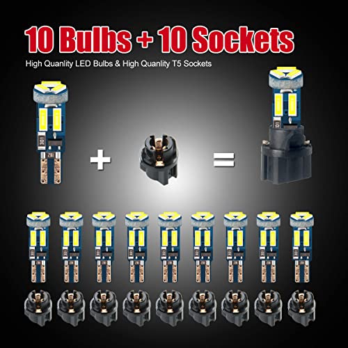 High Bright White T5 37 74 PC74 PC37 LED Bulb with Twist Lock Socket for Dashboard Instrument Panel Gauge Cluster Light and Map Vanity Mirror Glove Box Indicator Light - color: White