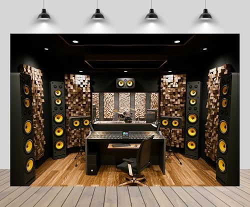 5x3ft Recording Studio Backdrop Professional Sound Mixer Sound Source Equipment Listening Device Operation Desk Background Singer Music Producer Party Decor Photo Booth Studio Props