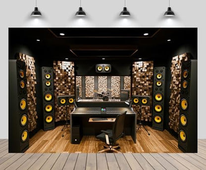 5x3ft Recording Studio Backdrop Professional Sound Mixer Sound Source Equipment Listening Device Operation Desk Background Singer Music Producer Party Decor Photo Booth Studio Props