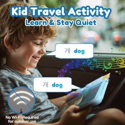 Writing Tablet with Bilingual Flash Cards for Kids, Korean, Blue