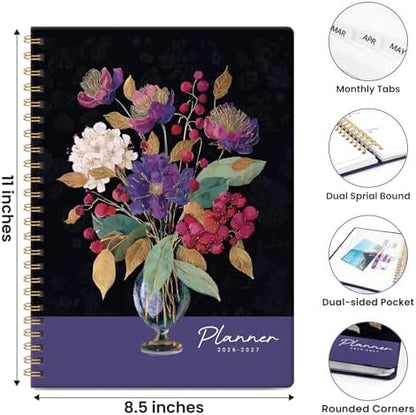 Large Planner 2026-2027, A4 (8.5" x 11") Hardcover Weekly & Monthly Planner July 2026 - June 2027 with Monthly Tabs, Academic Planner for School, Work and Office, Opulent Vase