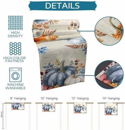 Fall Pumpkin Table Runner Dresser Scarf 13 x 60 Inch Blue Orange Maple Leaf Rustic Table Runners Non-Slip Heat Resistant Kitchen Dining Table Decor for Autumn Thanksgiving Holidays Indoor Outdoor