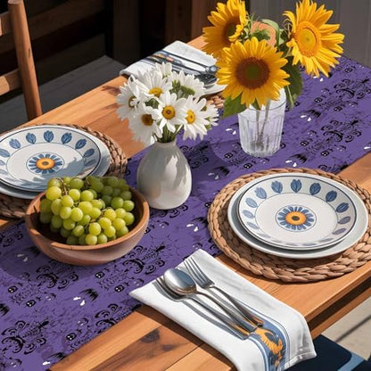 Halloween Haunted Table Runner Dresser Scarf 13 x 36 Inch Purple Black Ghost House Mansion Table Runners Non-Slip Heat Resistant Kitchen Dining Table Decor for Halloween Holidays Indoor Outdoor
