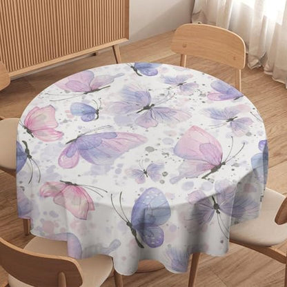 Purple Butterfly Tablecloth, Watercolor Pink Butterfly Abstract Cartoon Print Table Cloth for Farmhouse Kitchen Dinning Room Picnic Parties Home Decor, 70x70in