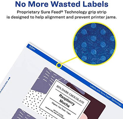 Avery® Printable Durable White Rectangle Labels, Sure Feed® Technology, 2" x 5", Print-to-the-Edge, Waterproof Labels, Laser & Pigment-Based Inkjet Compatible, 400 Total