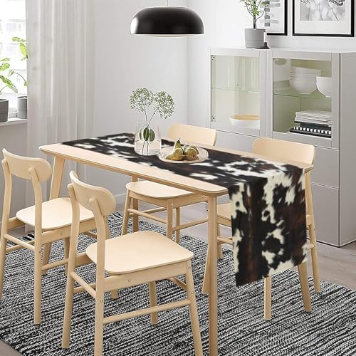Cow Print Table Runner, Black White Cowhide Print Western Style Table Runner Country Farmhouse Cottage Cow Patten Table Decoration for Home Kitchen Dining, 13x36 Inch