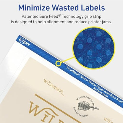 Avery TrueBlock Matte White Rectangle Labels, Sure Feed Technology, 5" x 7", 20 Matte White Labels, Laser/Inkjet Printable, Great for Packaging and Product Merchandising