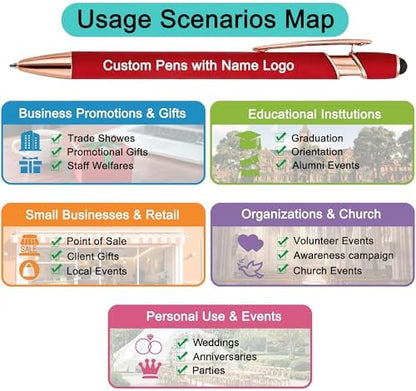 Personalized Pens Ballpoint with Stylus, Violet, 20 Pcs