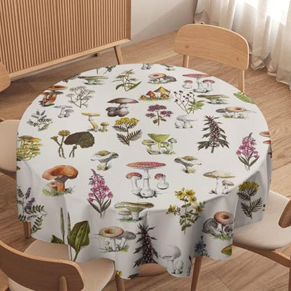 Vintage Botanical Tablecloth, Rustic Plants Herbs Mushroom Nature Wildflower Table Cloth for Outdoor Patio Party Picnic Wedding Indoor Kitchen Dinner Table Decor, 70x70in