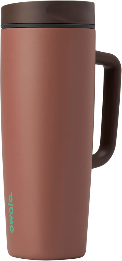 Owala SmoothSip Slider Stainless Steel Insulated Travel Mug with handle, 100% Leak Proof, For Hot and Cold Drinks, Travel Friendly with Sliding Lock Lid, 24 oz, BPA Free, Leak Proof, Cozy Cocoa