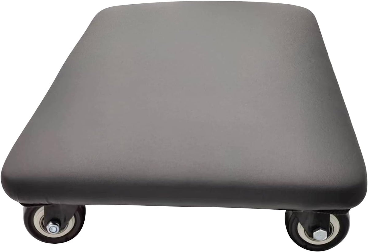 Roller Seat 360 Degree Rotating Low Stool with Wheel Chair PU Leather Universal Swivel Wheels Stool for Home Office Fitness and Garage (Rectangle Black)