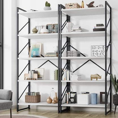 Shintenchi 2-Tier Bookshelf: Tall Industrial Bookcase for Living Room/Home/Office, Modern Book Holder with Storage Rack Shelves - White