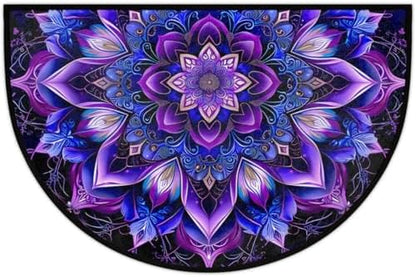 Half Round Door Mat Mandala Ethnic Boho Non Slip Washable Semi Circle Area Rug Absorbent Soft Half Moon Rug Floor Mat for Indoor Outdoor Kitchen Bathroom Patio Front Door Mat Decor
