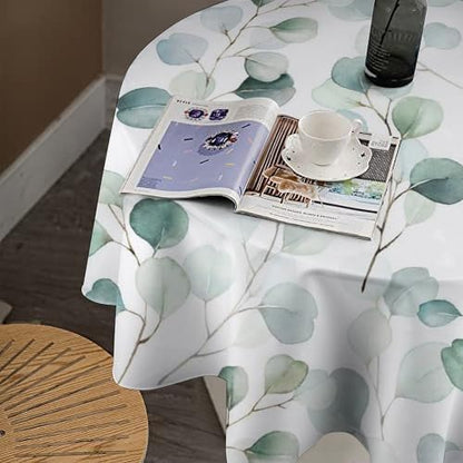 Eucalyptus Leaf Tablecloth, Spring Botanical Sage Green Watercolor Floral Plant Branches Print Table Cloth for Home Kitchen Dining Outdoor Patio Wedding Decor, 60x60in