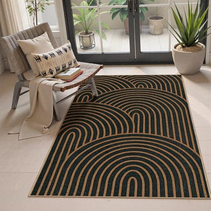Lahome Modern Rainbow Easy Jute Front Porch Rug, 3x5 Washable Rug for Entry