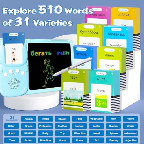 Talking Flash Cards with Writing Tablet - Russian English, Blue