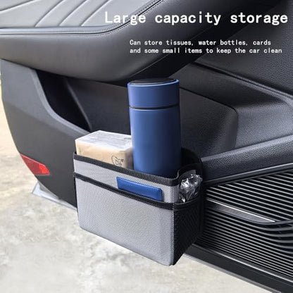 Car Trash Can, Foldable Multifunctional Hanging Storage Box Trash Can with a Roll of Garbage Bag, Multi Pocket Design Suitable for Car, Home and Office (Grey) - color: grey