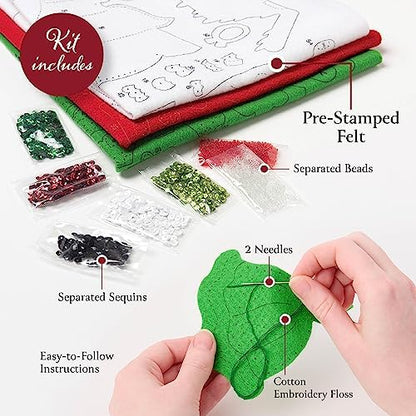 Bucilla Felt Applique 6 Piece Ornament Making Kit, Holiday Greetings, Perfect for DIY Arts and Crafts Projects, 89663E