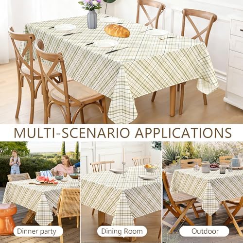 DWCN Checkered Tablecloth, 60 x 120 Inch, Rectangular, Sage Green and White