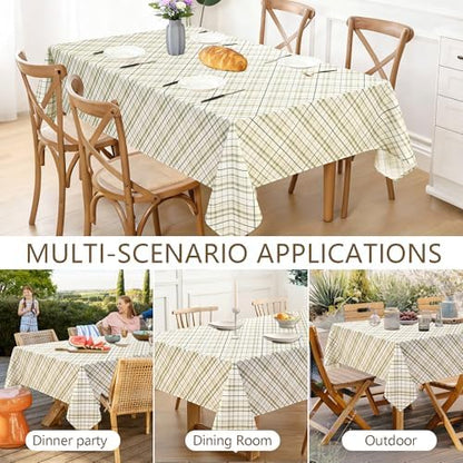 DWCN Checkered Tablecloth, 60 x 120 Inch, Rectangular, Sage Green and White
