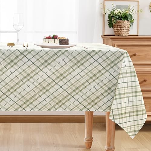 DWCN Checkered Tablecloth, 60 x 120 Inch, Rectangular, Sage Green and White