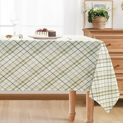 DWCN Checkered Tablecloth, 60 x 120 Inch, Rectangular, Sage Green and White