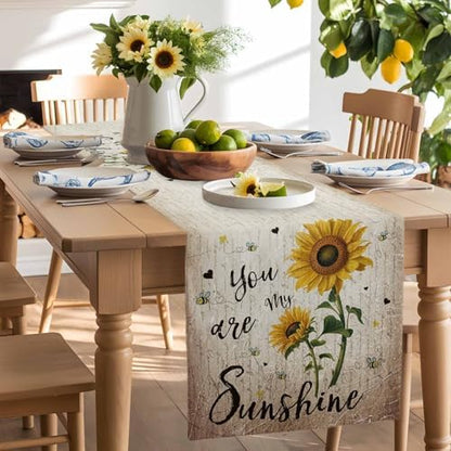 You are My Sunshine Table Runner Dresser Scarf 13 x 36 Inch Vintage Sunflowers Newspaper Texture Table Runners Non-Slip Heat Resistant Kitchen Dining Table Decor for Home Holidays Indoor Outdoor