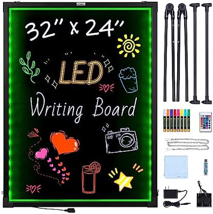 VEVOR 32"x24" LED Message Writing Board, Menu Sign Boards, Illuminated Erasable Lighted Chalkboard, Neon Effect Drawing Panel with 8 Fluorescent Chalk Markers and Remote Control