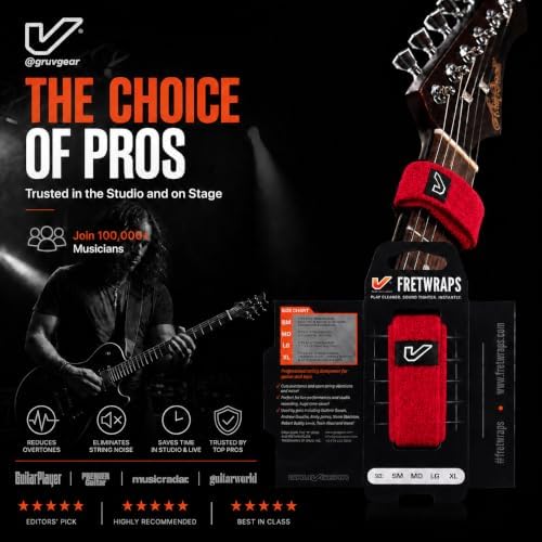 Gruv Gear Fret Wrap & Guitar Mute, Fretwrap for Acoustic, Electric & Bass | String Dampener Recording, Tapping & Practice Accessory (1 Pack, Large Red, Fits 6 String Bass, 8 String Guitar)