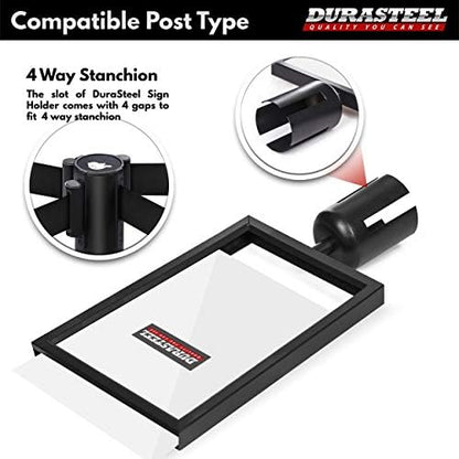 DuraSteel Portrait Display Stanchion Sign Holder - Double Sided Frame for 8.5'' x 11'' - Crowd Control & Queue Barrier With Social Distancing Warning Sign - NOT Fit with US Weigh Sentry Stanchion
