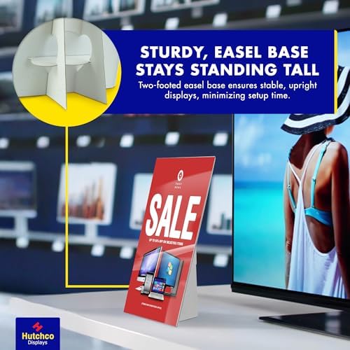 Paper Sign Holder (11 x 17 Inches) Plastic Countertop Display w/Shatterproof (No Acrylic) Clear Design & Cardboard Easel Back Tabletop Slant Support for Stackable Lightweight Portable by Hutchco