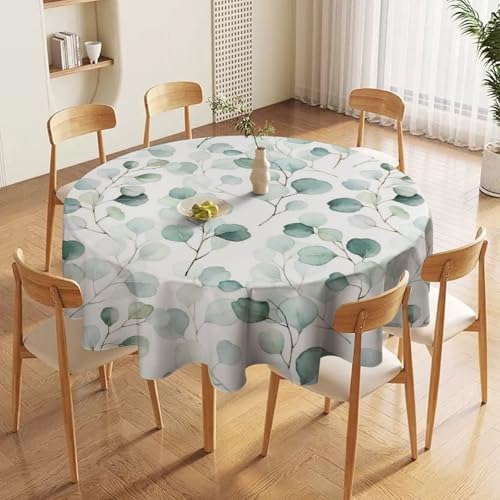 Eucalyptus Leaf Tablecloth, Spring Botanical Sage Green Watercolor Floral Plant Branches Print Table Cloth for Home Kitchen Dining Outdoor Patio Wedding Decor, 60x60in