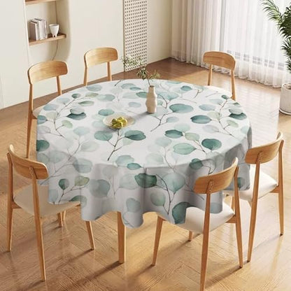 Eucalyptus Leaf Tablecloth, Spring Botanical Sage Green Watercolor Floral Plant Branches Print Table Cloth for Home Kitchen Dining Outdoor Patio Wedding Decor, 60x60in