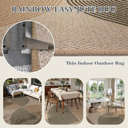 Lahome Modern Rainbow Easy Jute Rug, 6x9 Rug for Living Room Washable Indoor Outdoor Patio Rug, Farmhouse Rug for Bedroom Non Slip Contemporary Carpet for Backyard Deck Office Decor