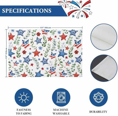 4th of July Placemats Set of 6, Patriotic Star Floral Place Mats Independence Day Dining Table Mats Holiday Party Memorial Day Decor for Kitchen&Linens Outdoor Indoor, Green Eucalyptus Leaves