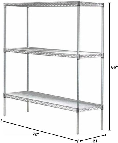 Omega 21" Deep x 72" Wide x 86" High 3 Tier Chrome Starter Shelving Unit