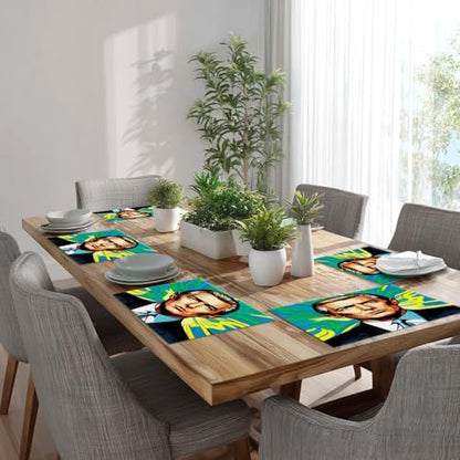 Batmerry American Election Man Linen Placemats Set of 6, Yellow Hair Suit Green Background Washable Table Mats for Kitchen Table Thickened Heat Insulation Dining Set Indoor Outdoor 12X18 in