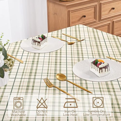 DWCN Checkered Tablecloth, 60 x 84 Inch, Rectangular, Sage Green and White