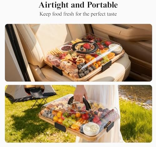 Portable Bamboo Charcuterie Board with Lid, Engraved Mom Print