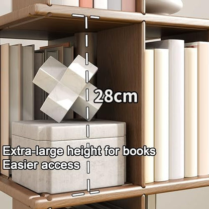 GAMAK Rotating Bookshelf Kids 360 Display 3-4 Tier Revolving Bookcase with Brake Wheels Floor Standing Bookcase Narrow Bookshelf for Small Spaces Natural Wood (Color : Walnut, Size : Moving_Three)