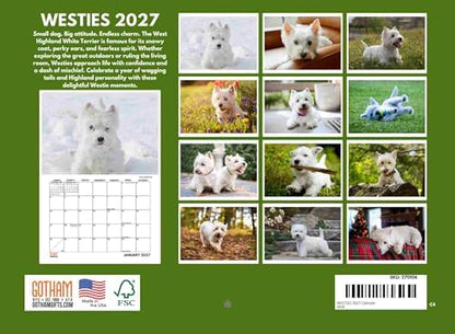 Westie Calendar 2027 West Highland Terrier Gifts Westies Monthly Wall Calender 12 Month | American Made In The USA